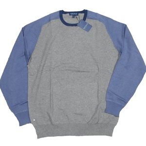 Peter Millar Riffs Ringer Crewneck Colorblock Sweater Gray Blue New